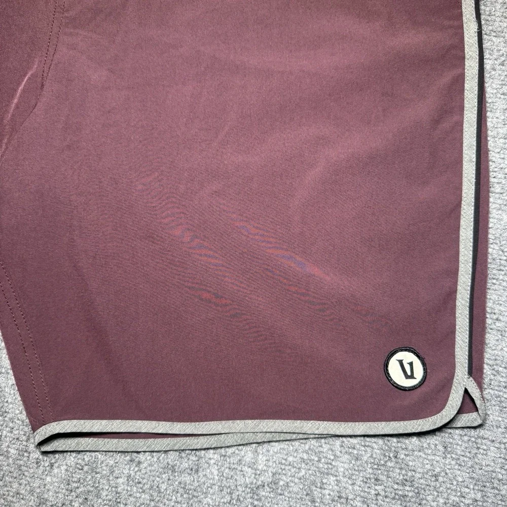 Vuori Peak Board Short Burgundy Red Gray Unlined Drawstring Swim Shorts Men 36x8